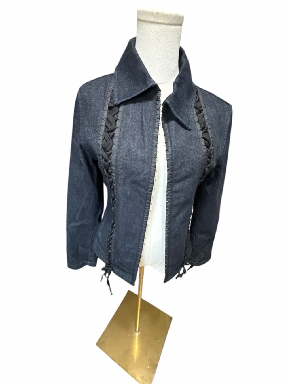 Mariella Burani Woven Trim Dark Denim Jacket Made In Italy - Womens Med